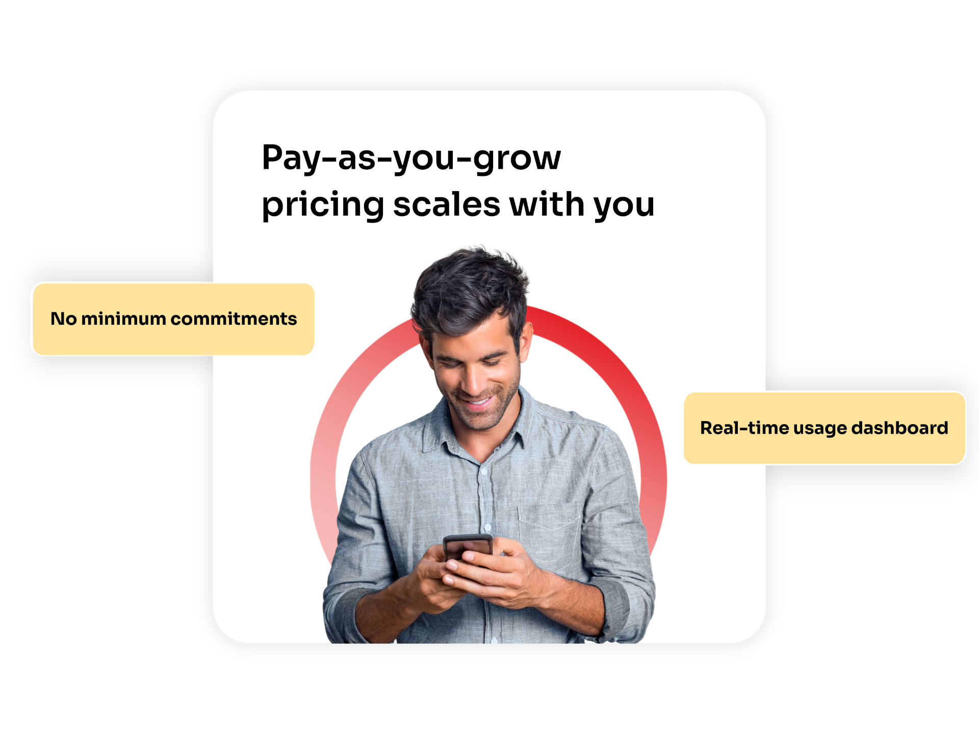 Pay-as-you-grow pricing with no minimum commitments and real-time dashboard